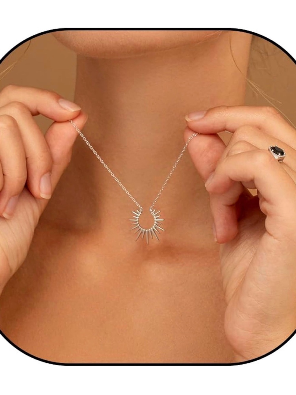 Sterling Silver Sunburst Pendant Necklace - Silver